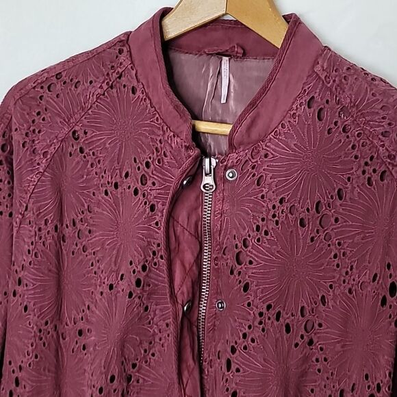 Free People Daisy Jane Embroidered Lace Crochet Bomber Jacket Size Small - Picture 6 of 9